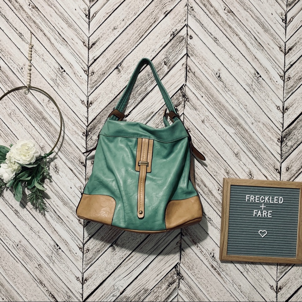 Sage green purse with tan details